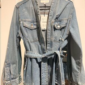 Zara Light Blue Belted Jean Jacket